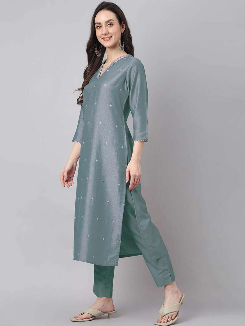blue silk blend kurta pant  set - 21514188 -  Standard Image - 3
