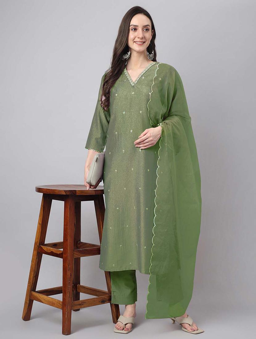 women three quarter sleeve kurta pant with dupatta set - 21514189 - Standard Image - 3