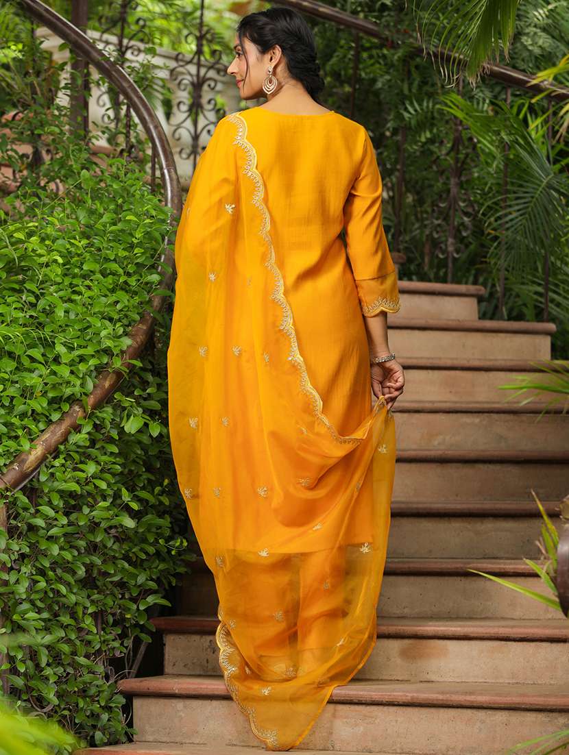 mustard silk blend kurta pant  set - 21514198 -  Standard Image - 3
