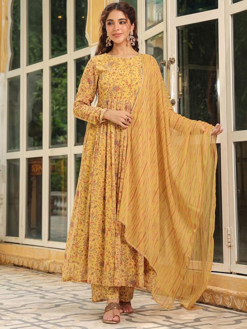 mustard floral printed kurta palazzo set with dupatta - 21514206 -  Standard Image - 0