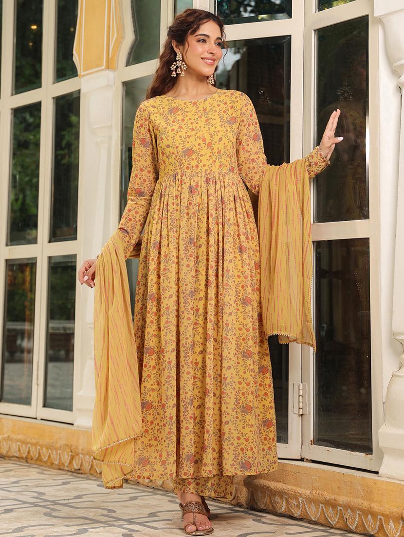 mustard floral printed kurta palazzo set with dupatta - 21514206 - Standard Image - 3