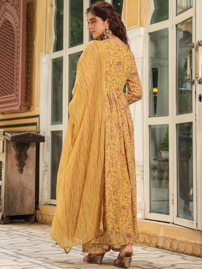 mustard floral printed kurta palazzo set with dupatta - 21514206 - Standard Image - 5