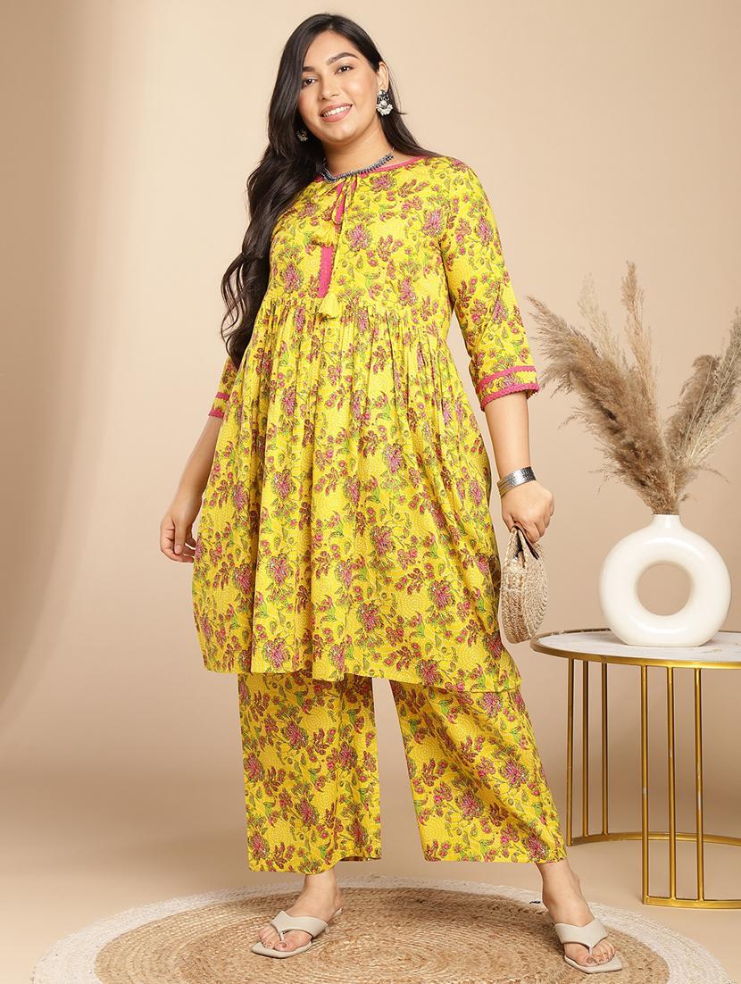 yellow floral printed kurta pant set - 21514211 - Zoom Image - 0