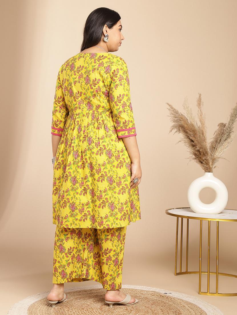 yellow floral printed kurta pant set - 21514211 - Standard Image - 3