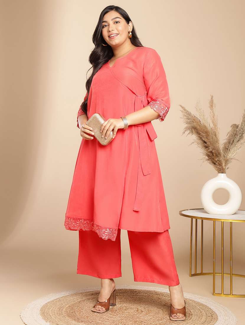 women three quarter sleeve kurta palazzo set - 21514212 -  Standard Image - 3