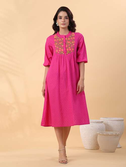 women pink embroidered a-line dress - 21514258 - Standard Image - 0