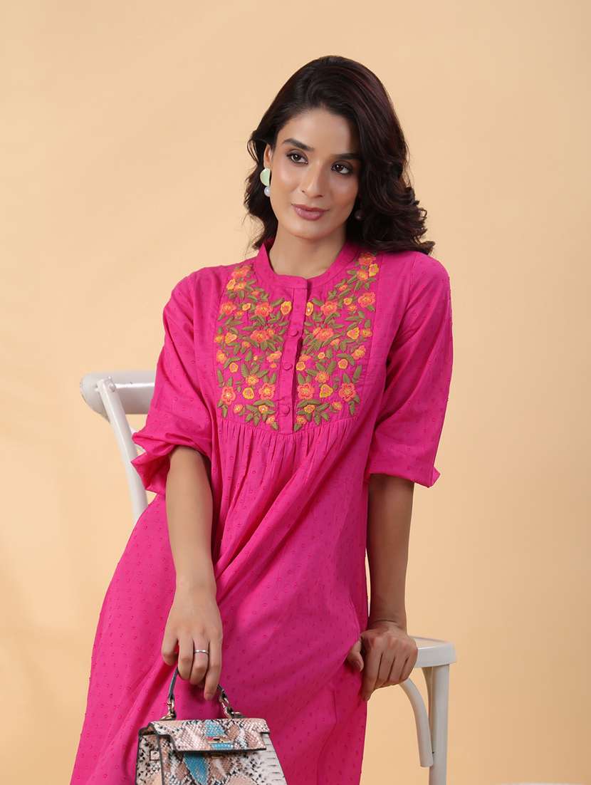 women pink embroidered a-line dress - 21514258 - Standard Image - 5