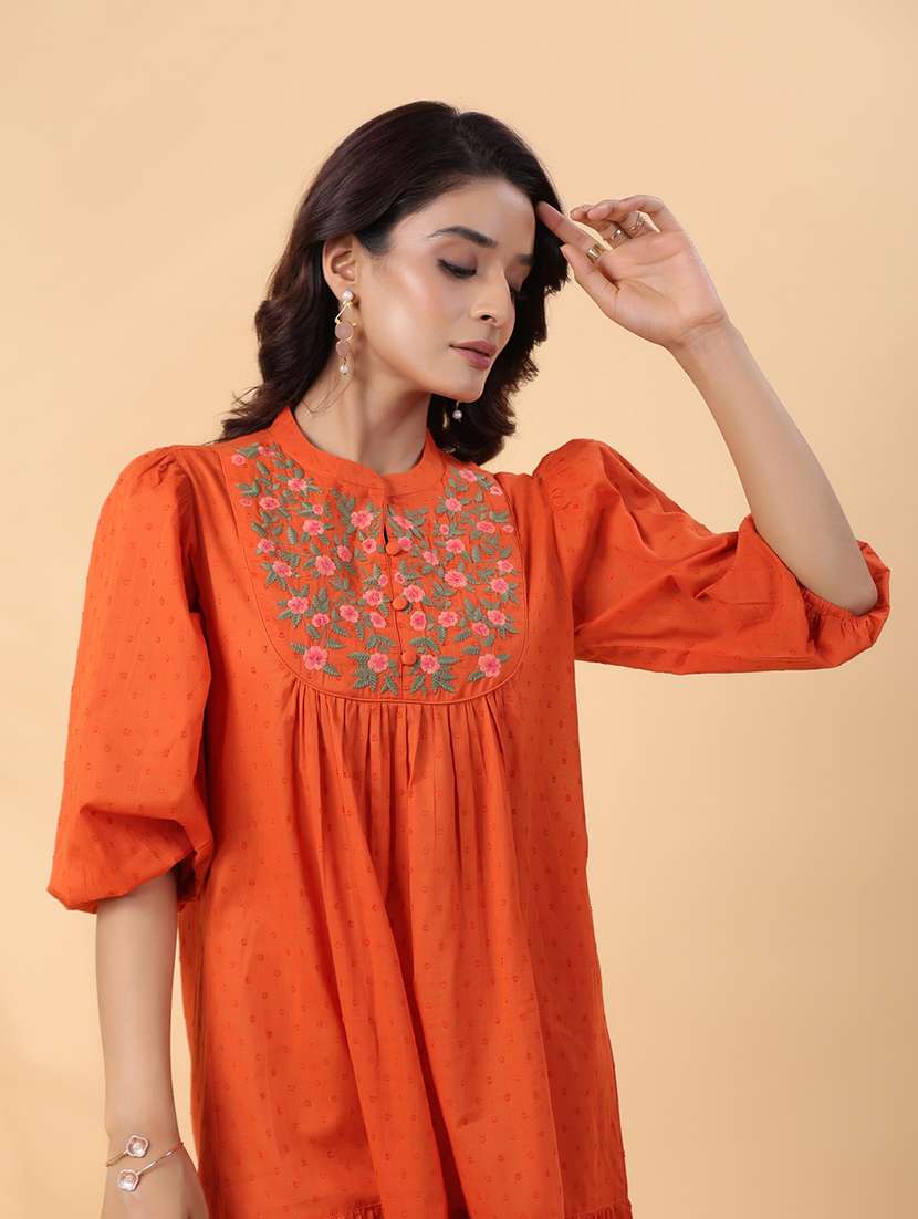women rust embroidered a-line dress - 21514259 -  Standard Image - 5