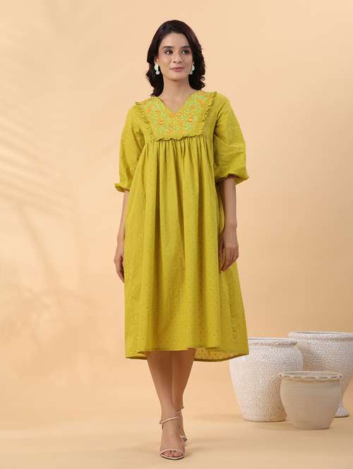 women green embroidered a-line dress - 21514261 - Standard Image - 0