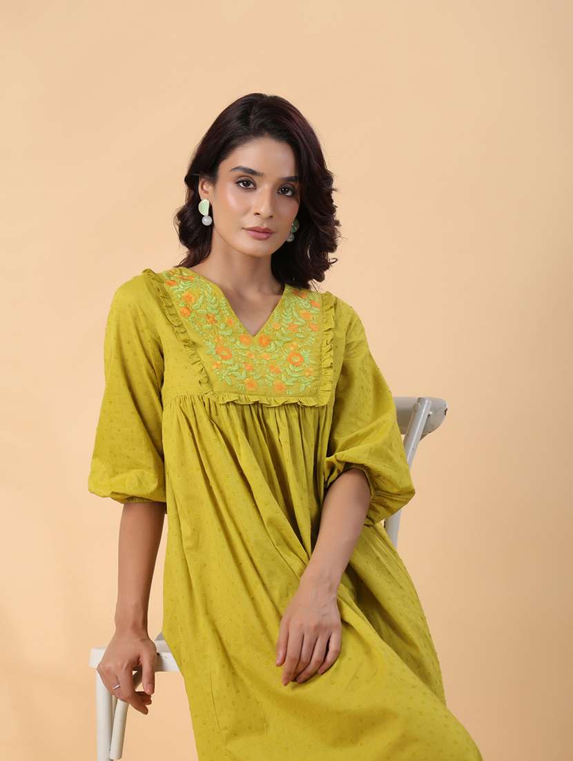 women green embroidered a-line dress - 21514261 - Standard Image - 5