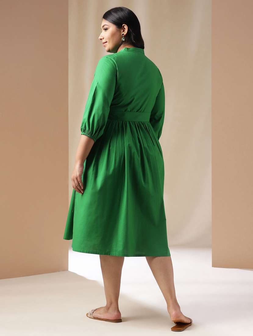 women green solid fit & flare dress - 21514292 -  Standard Image - 3