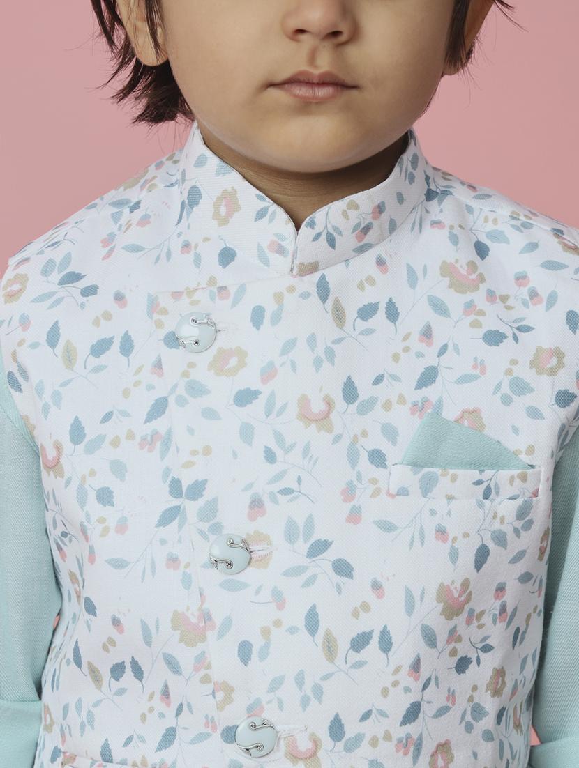 kids light blue solids kurta set with nehru jacket - 21514362 - Standard Image - 5