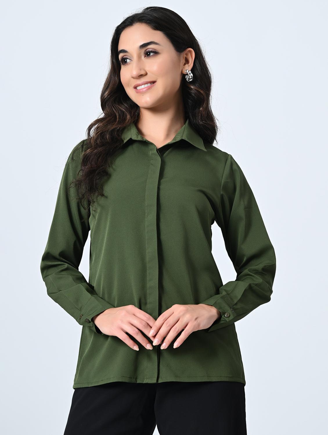 women olive crepe regular shirt - 21514382 -  Zoom Image - 0