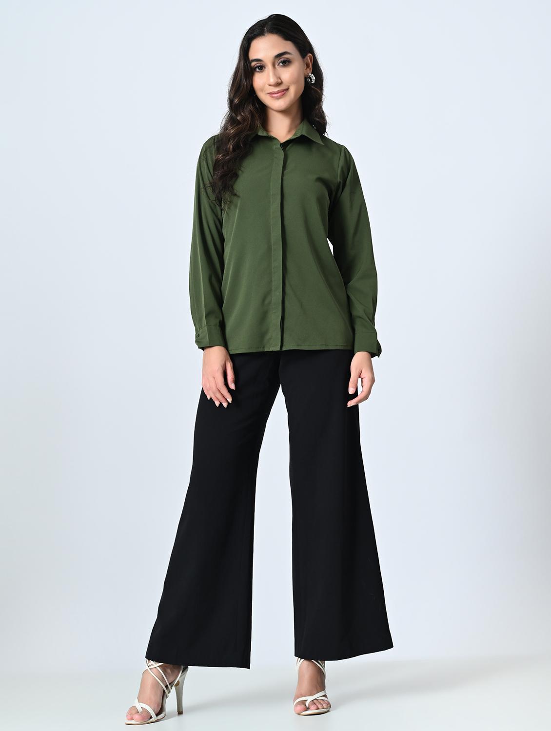 women olive crepe regular shirt - 21514382 - Standard Image - 3