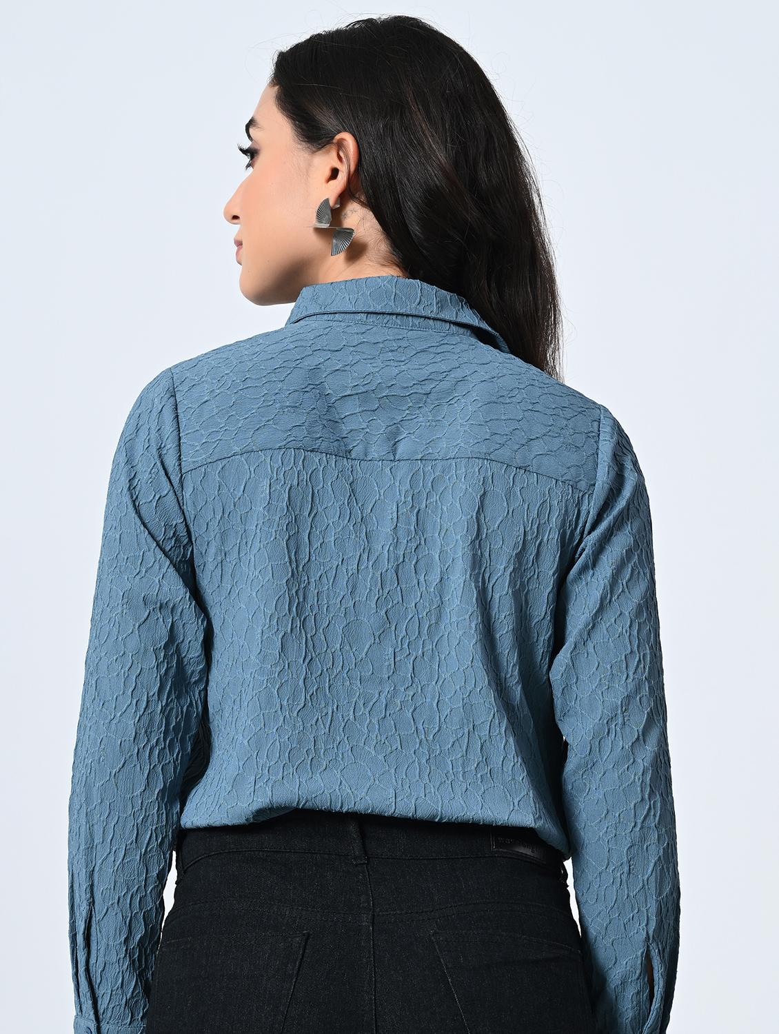 women blue poly crepe regular shirt - 21514383 - Standard Image - 3