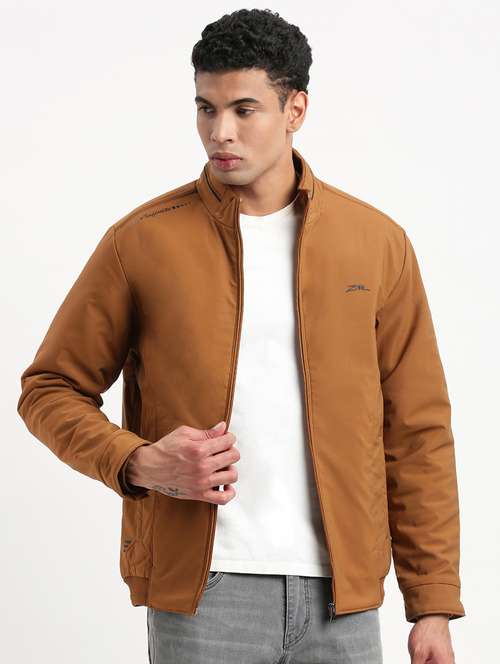 men brown solid casual jacket - 21514394 - Standard Image - 0