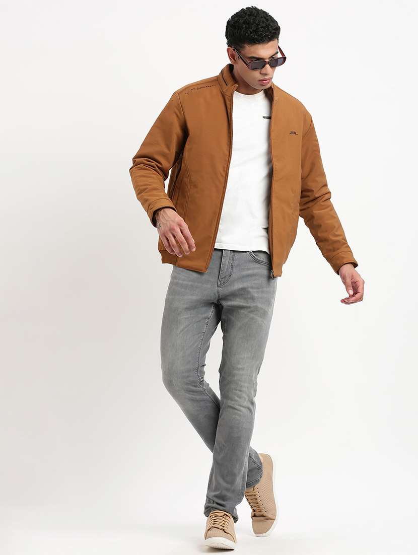 men brown solid casual jacket - 21514394 - Standard Image - 3
