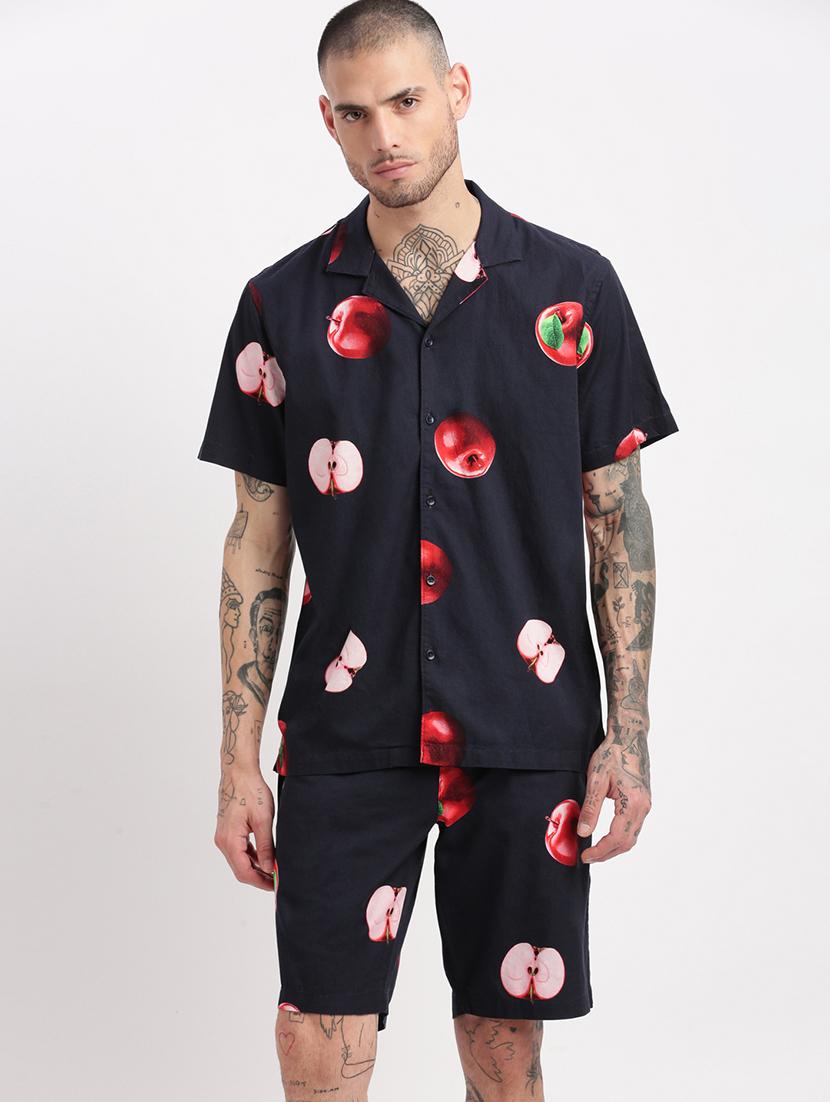 men cuban collared printed co-ord set