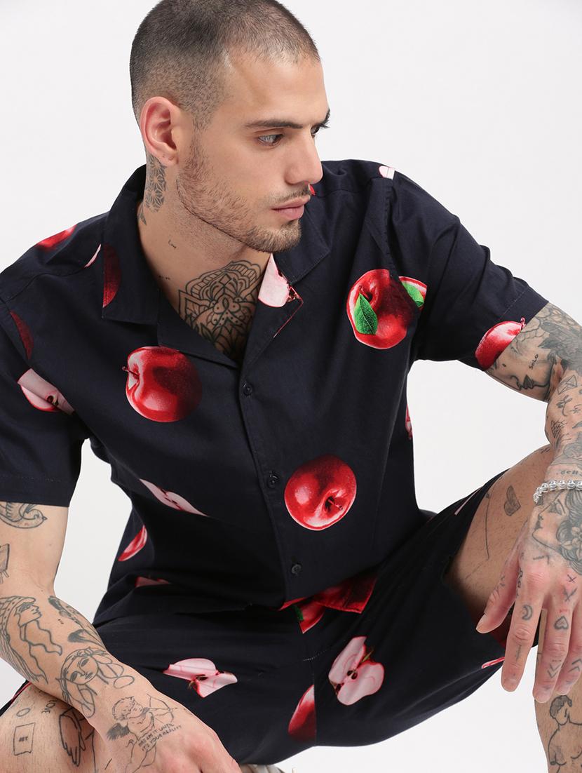 men cuban collared printed co-ord set - 21514396 - Standard Image - 5