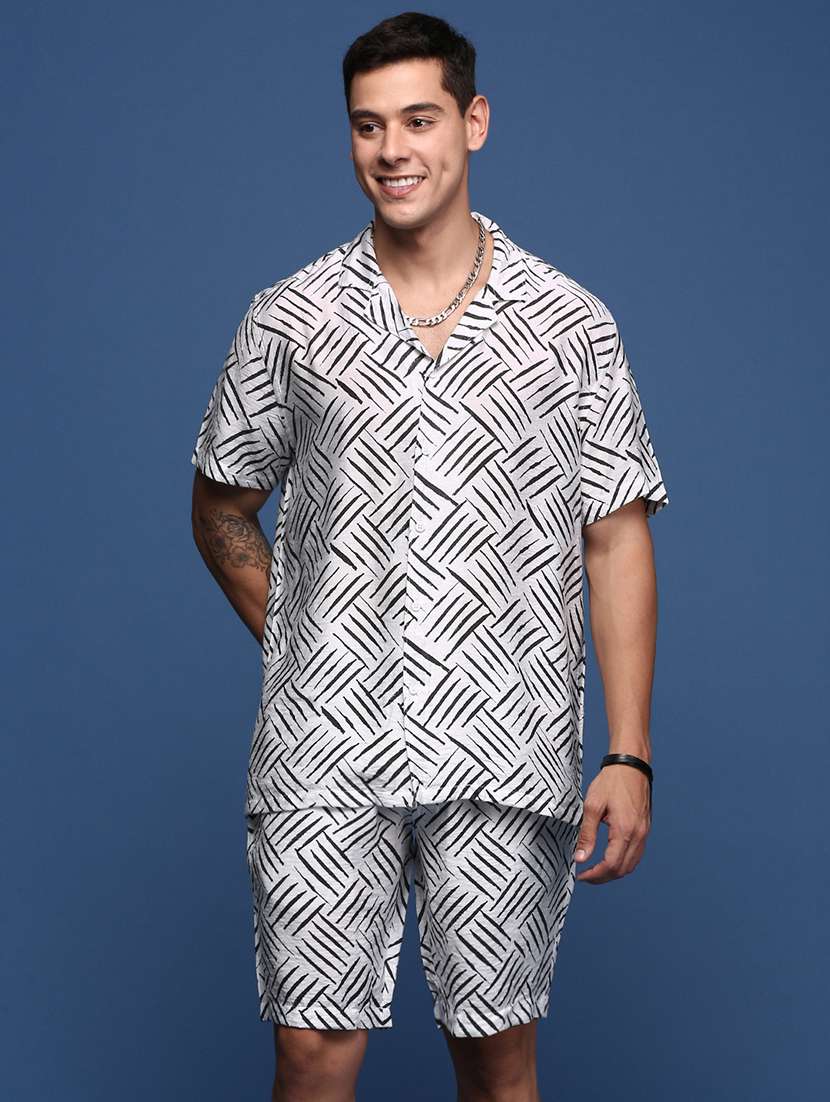 men cuban collared printed co-ord set