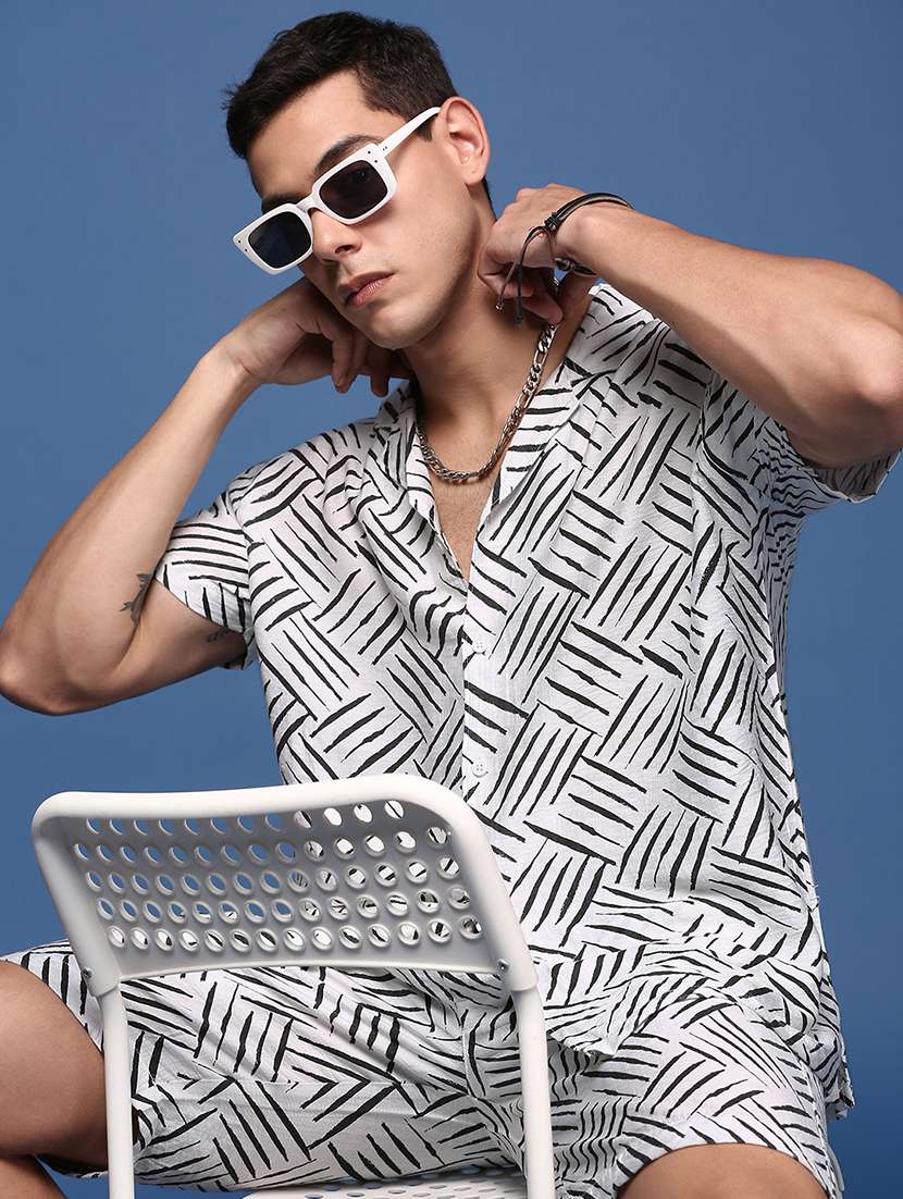 men cuban collared printed co-ord set - 21514399 -  Standard Image - 5