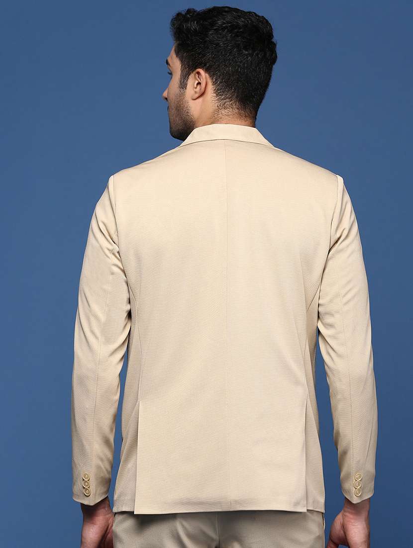 men beige solids single breasted casual blazer - 21514405 -  Standard Image - 3