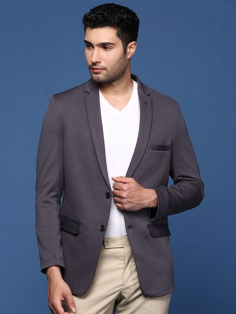 men long sleeve solid casual blazer
