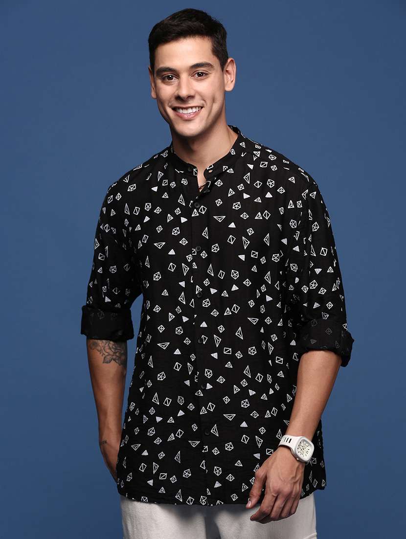 men long sleeve printed casual shirt