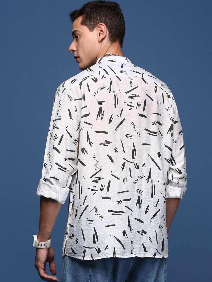 men white printed long sleeves casual shirts - 21514421 -  Standard Image - 3
