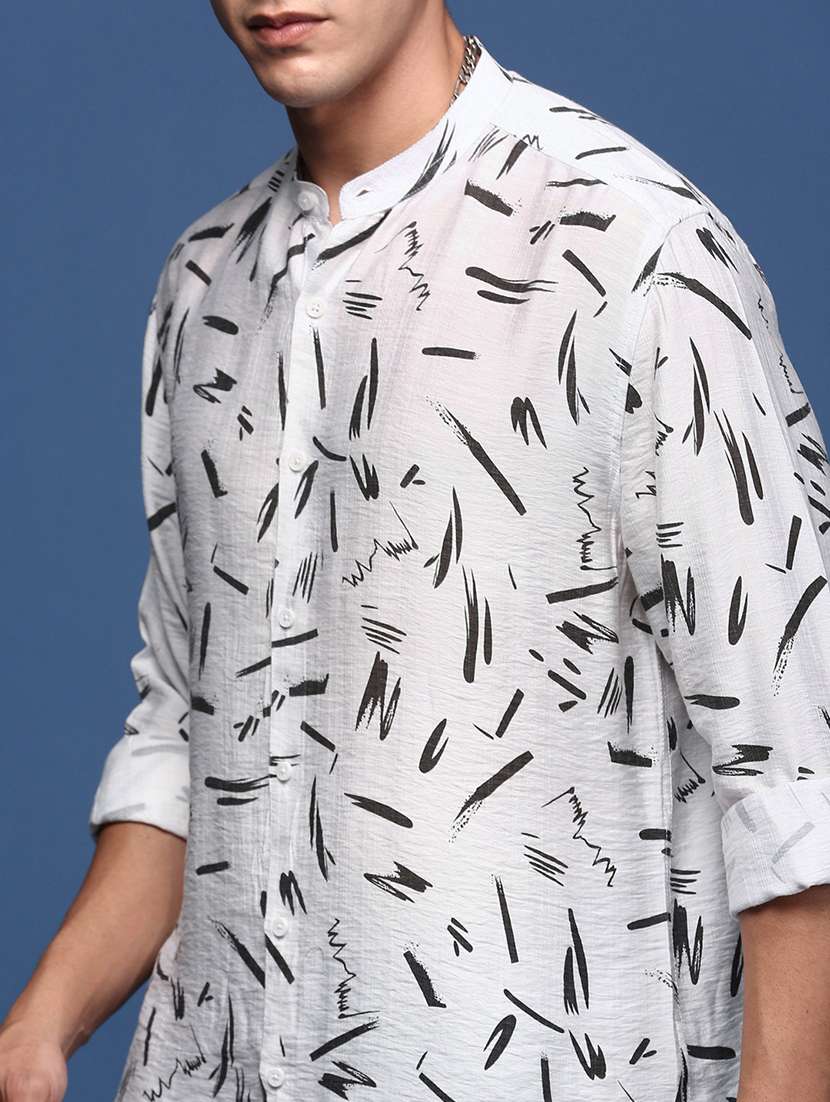 men white printed long sleeves casual shirts - 21514421 -  Standard Image - 5