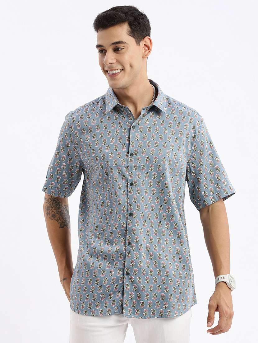 men florals short sleeves casual shirts