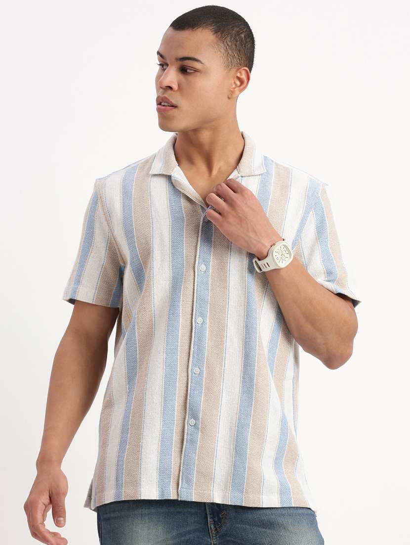 men collared stripes casual shirt