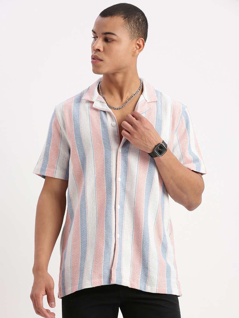 men stripes short sleeves casual shirts