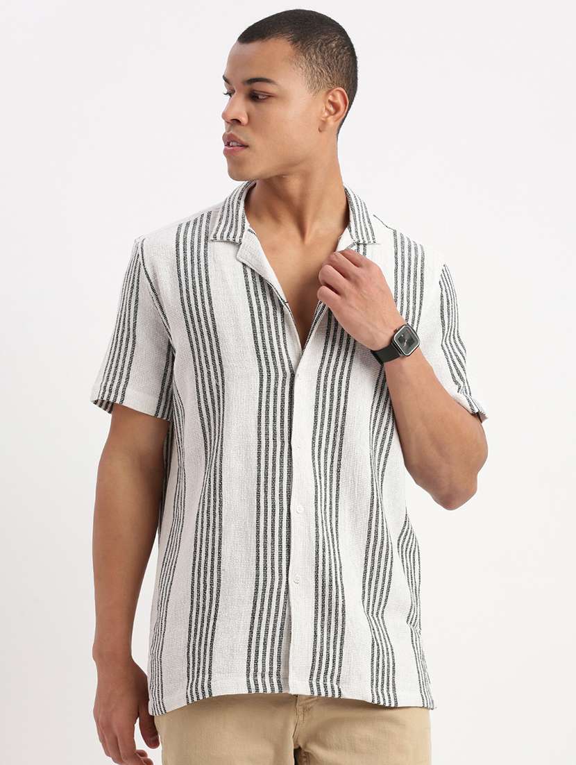 men stripes short sleeves casual shirts