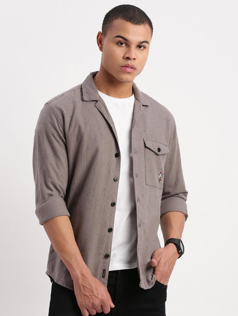 men grey self-designed casual shirt