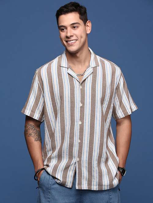 men stripes short sleeves casual shirt - 21514436 -  Standard Image - 0
