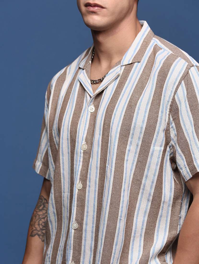 men stripes short sleeves casual shirt - 21514436 - Standard Image - 5
