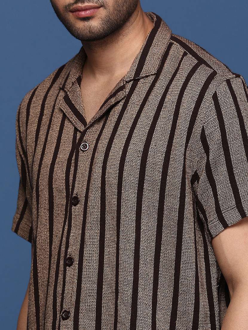 men brown self-designed casual shirt - 21514440 -  Standard Image - 5