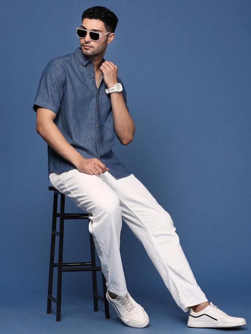 men solids shorts sleeves casual shirt - 21514442 - Standard Image - 3