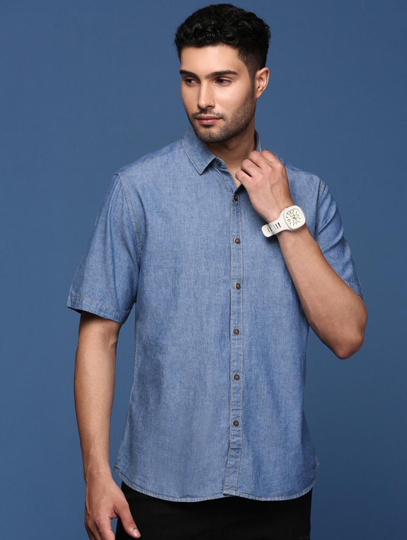 men blue solid casual shirt - 21514443 -  Zoom Image - 0