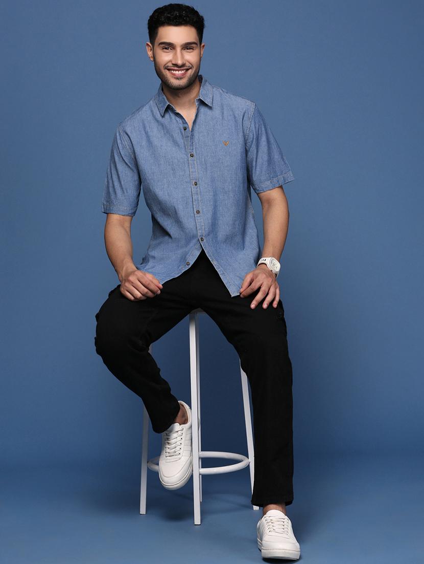 men blue solid casual shirt - 21514443 - Standard Image - 3