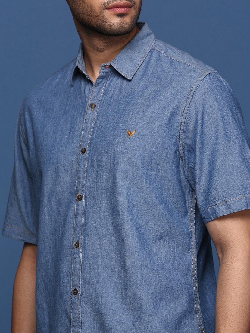 men blue solid casual shirt - 21514443 - Standard Image - 5