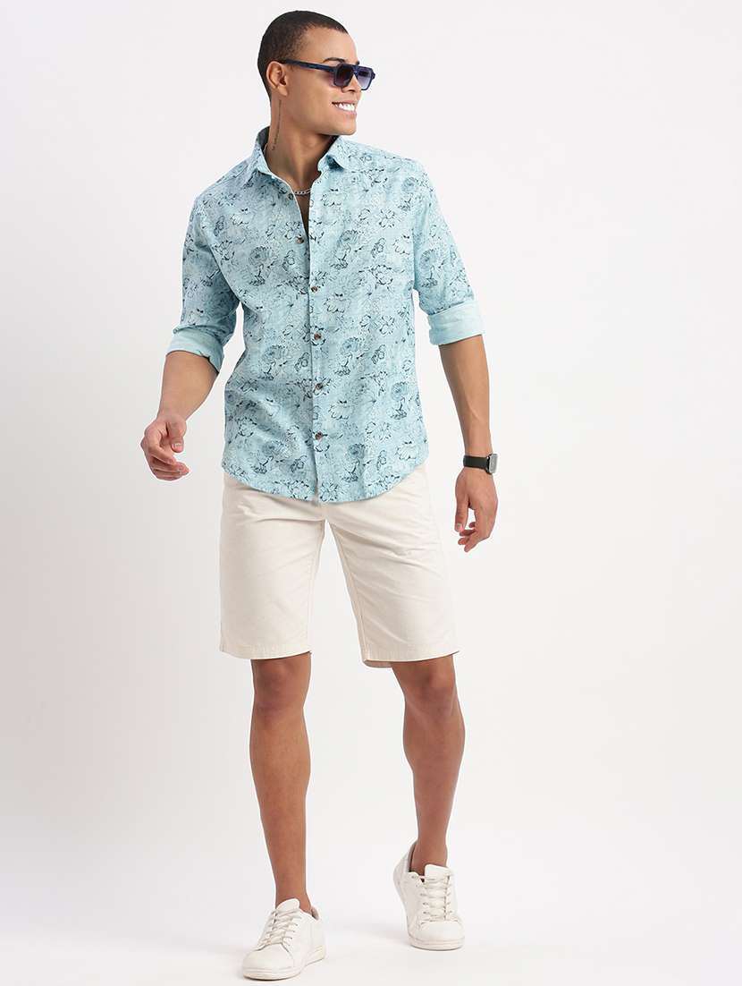 men light blue florals short sleeves casual shirt - 21514444 -  Standard Image - 3
