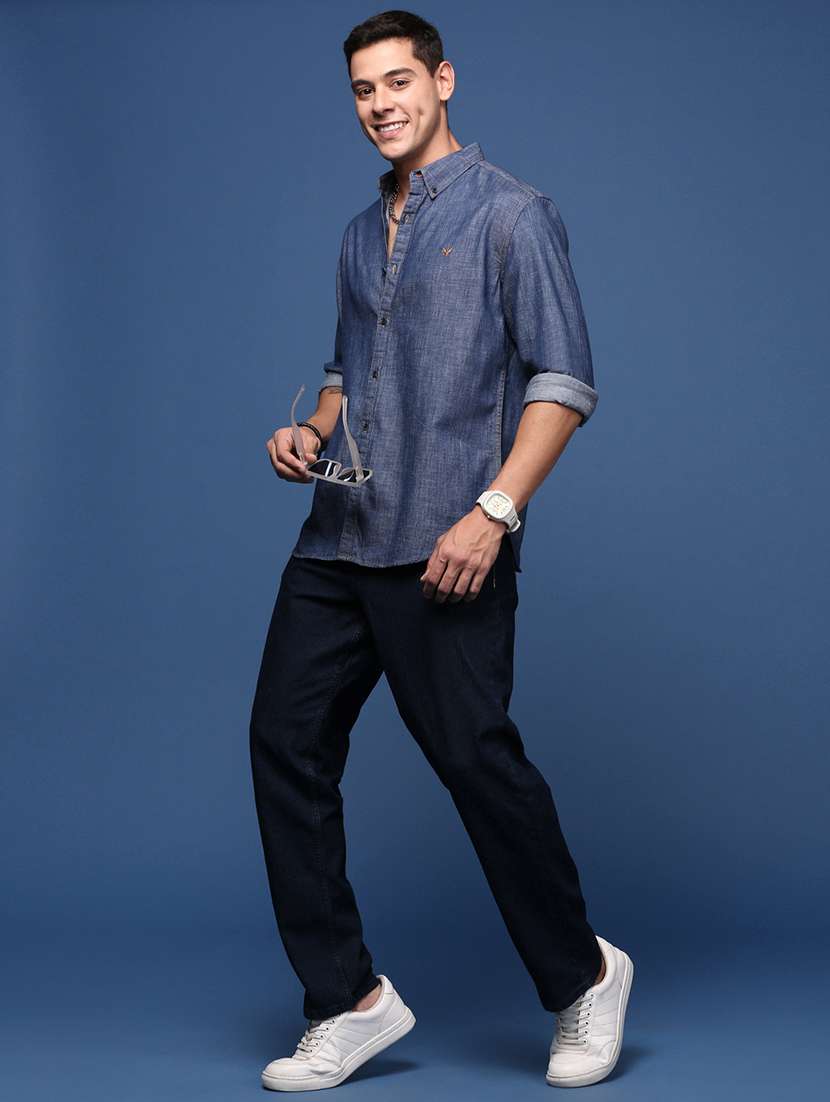 men navy blue solid casual shirt - 21514449 -  Standard Image - 3