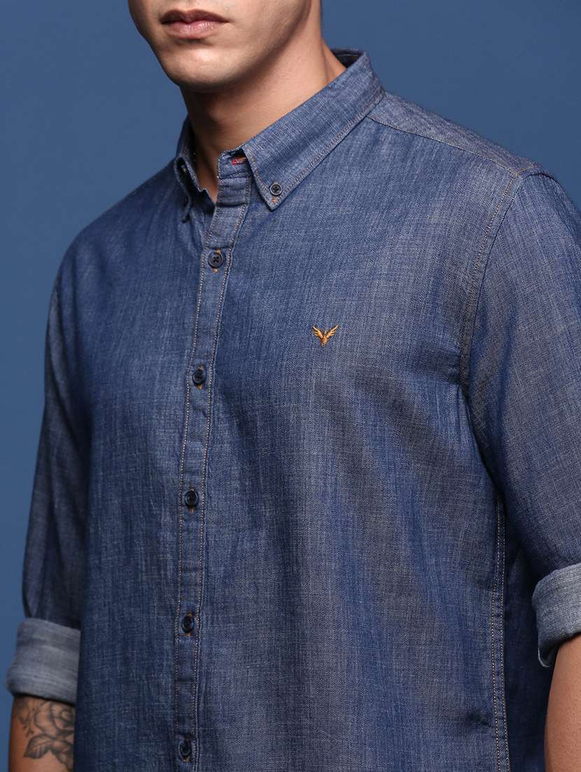men navy blue solid casual shirt - 21514449 -  Standard Image - 5