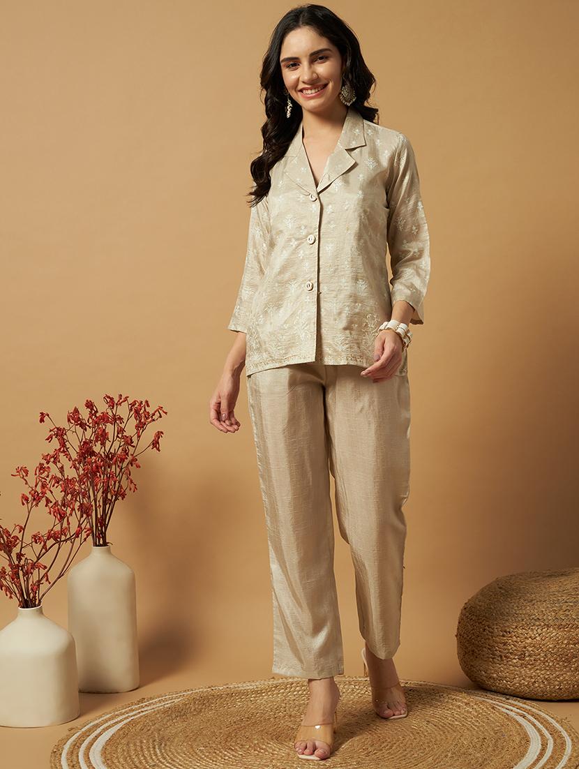 women beige self design co-ord set - 21514451 -  Zoom Image - 0