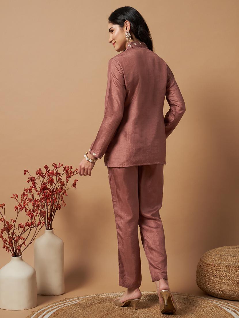 women peach self design co-ord set - 21514452 - Standard Image - 3