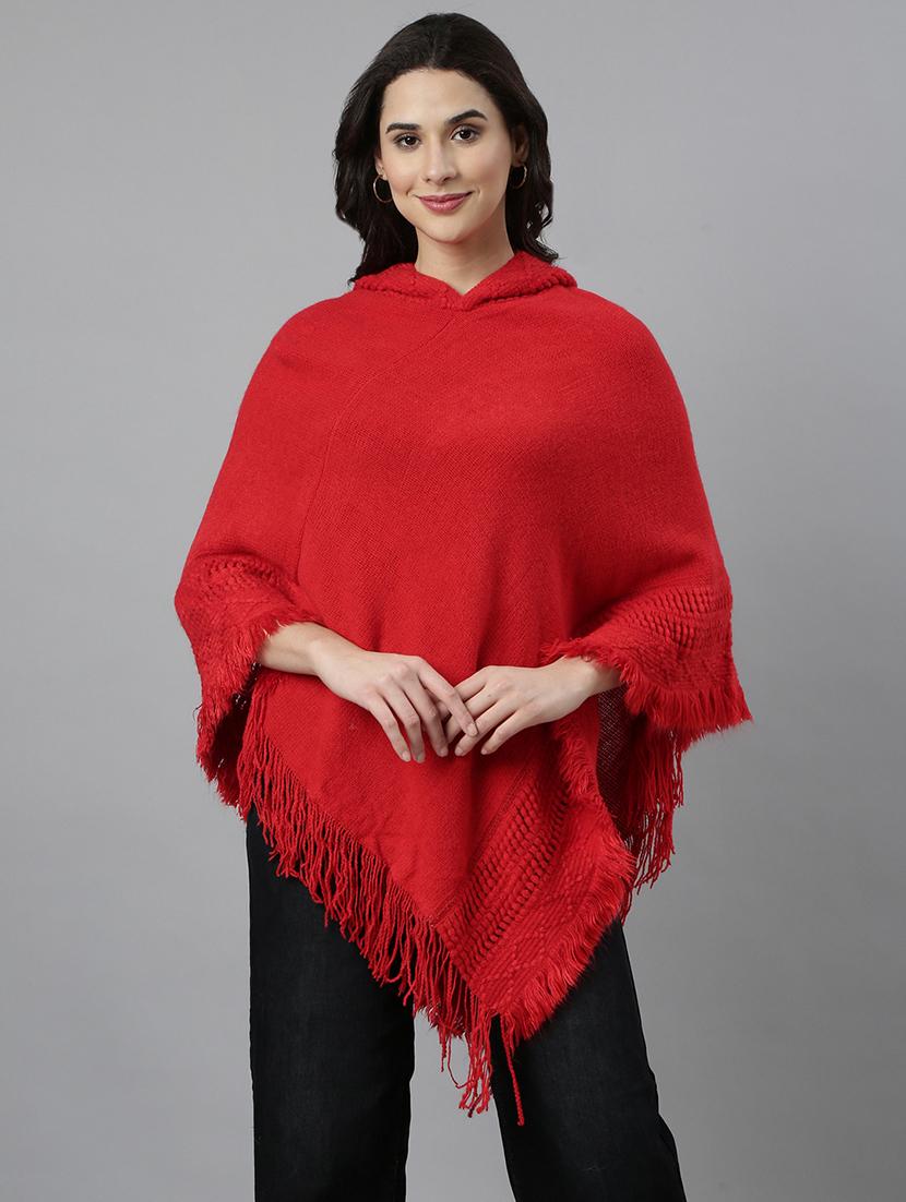 women self design hooded poncho - 21514472 - Zoom Image - 0