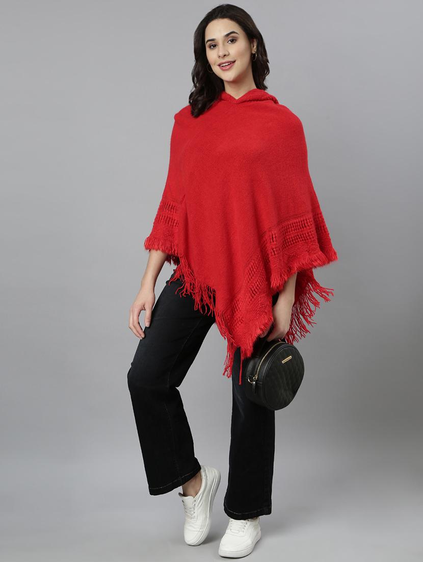 women self design hooded poncho - 21514472 - Standard Image - 3