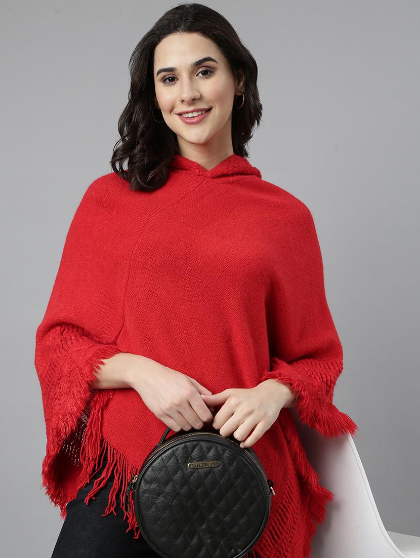 women self design hooded poncho - 21514472 - Standard Image - 5